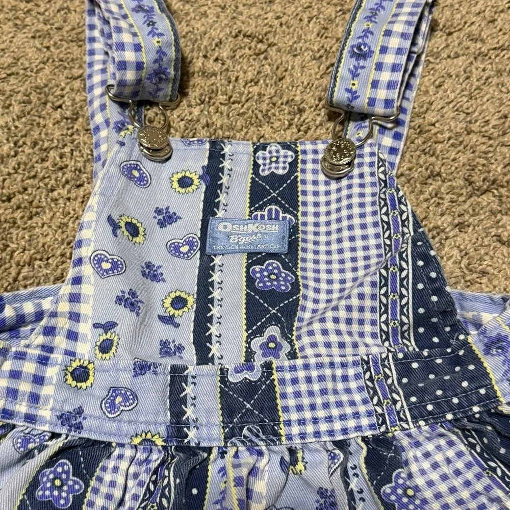 Vintage OshKosh B'Gosh Patchwork Sunflower Jumper Dress Girls Size 5 Made In USA